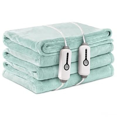 [LaffyLo] LaffyLo Electric Heated Blanket Queen Size 84" x 90", Soft Flannel Heating Blanket with Dual Controls, 4 Heat Settings, 10-Hour Auto Shutoff, Overheat Protection, Machine Washable, Light Green
