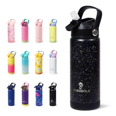 [DLOCCOLD] DLOCCOLD Kids Insulated Water Bottle with Leak Proof Straw Lid, Double Wall Vacuum Stainless Steel Water Bottle with Silicone Boot, Reusable Tumbler for Travel, Boys, Girls