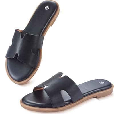 [YTSKJ] YTSKJ Womens Dressy Flat Sandals Round Open Toe Slides Casual Comfortable Cute Slip On Leather Shoes Summer Sandals for Women 2026 Size 6-10