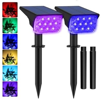 [T-SUNUS] T-SUNUS RGB Solar Landscape Spotlights Christmas Outdoor IP65 Waterproof Color Spot Lights Auto Dusk to Dawn Landscaping Wall Light for Tree Yard Garden Driveway Porch Walkway Pond Halloween 2 Pack