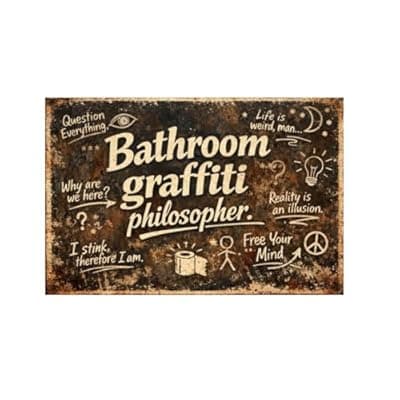 [Carastora] Bathroom Graffiti Philosopher Vintage Metal Tin Sign 8x12 Inch Funny Bathroom Wall Decor Retro Rustic Humor Plaque with Sarcastic Quotes for Restroom Man Cave Office Home with Pre Drilled Holes