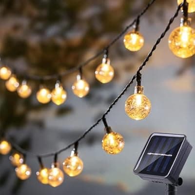 [LSLCQW] Solar String Lights, Small Crystal Ball ，Outdoor String Light 60 LED 40ft 8 Lighting Modes Waterproof Solar Powered Patio Solar Light for Garden Yard Porch Wedding Party Decor (Warm White)