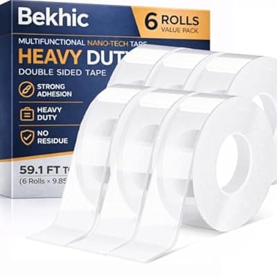 [Bekhic] Bekhic® Double Sided Tape Heavy Duty, Clear Mounting Tape Nano Double Sided Adhesive Tape,Picture Hanging Adhesive Strips (9.85FT 6 Pack (Total 59.1FT))