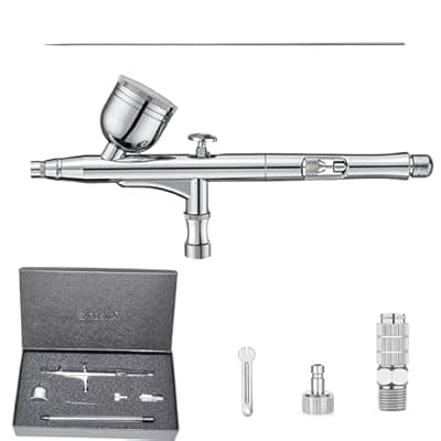 [RDSWA] RDSWA Airbrush Kit, Dual-Action Spray Gun with 0.3mm Needle Sets and Gravity Feed 7cc Fluid Cup, Air Brush Gun Ideal for Nail Paint, Makeup, Barber, Cake Decorating, Model,Tattoo Silver