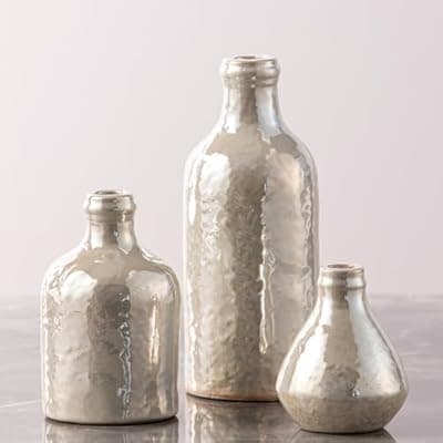 [ooit] Ceramic Vase Set of 3, Decorative Vases Home Decor Modern Neutral Flower Pampass Boho Vase for Living Room, Table, Mantel, Entryway, Bookshelf, Kitchen, Bedroom, Bathroom - White