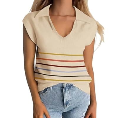 [Zeagoo] Zeagoo Women's Sleeveless Sweaters Vest V Neck Lightweight Knit Pullover Sweater Dressy Summer Tops
