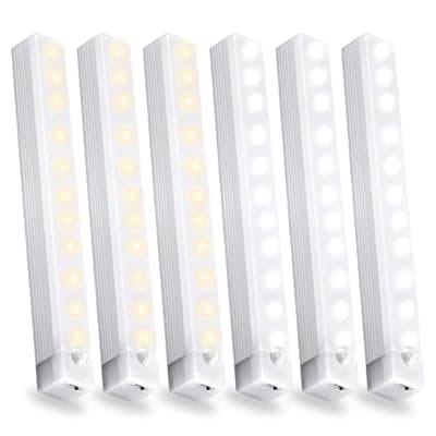 [MSETGRD] 6 Pack Motion Sensor Under Cabinet Light, Magnetic Rechargeable 2 Color Under Counter Light, 8 Inch LED Closet Light for Stair Bedroom Cupboard