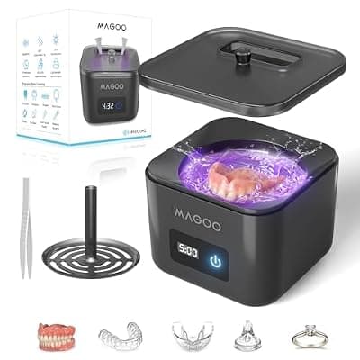 [magoo] Ultrasonic Retainer Cleaner Machine, Denture Cleaner for Aligners Night Guards Braces Mouth Guards Toothbrush Heads，All-in-One Dental & Jewelry Cleaner, 45kHz 200ML, Dual Modes