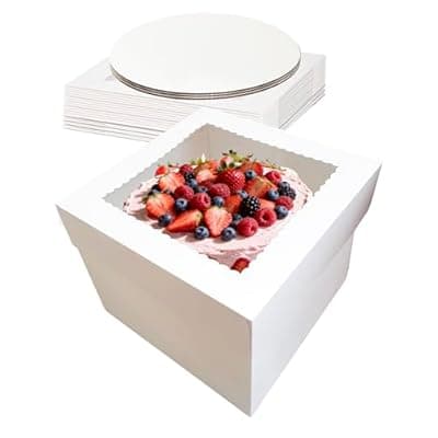 3 Sets Cake Boxes,10x10x8 Inch Tall Cake Box with Cake Boards 10",Disposable Cake Containers with Lids,White Bakery Boxes with Large Window,for Layer Cakes,Pies,Donuts,Cookies,Wedding,Birthday,Party