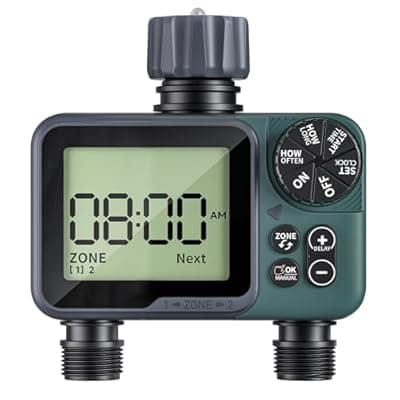 [Rvwsx] Sprinkler Timer 2 Zone & Digital Water Timer for Garden Hose, Yard, Lawn, Pool – Programmable Irrigation Controller with Rain Delay, IP66 Waterproof Auto & Manual Irrigation System