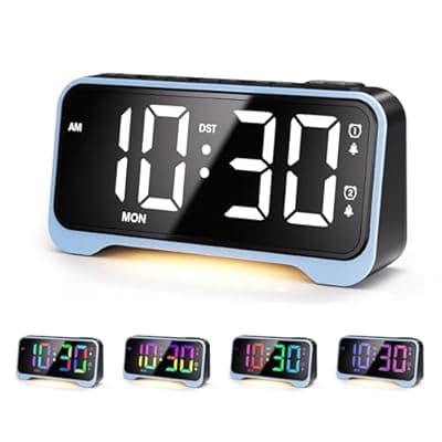 [Mesqool] Digital Alarm Clock with RGB Display for Kids & Teens, Dual Alarms, Adjustable Volume, Night Light, USB Charging, Snooze, Battery Backup, for Bedroom, Nursery, Dorm, School