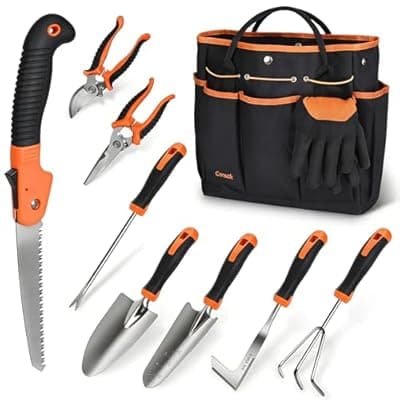 [Carsolt] Garden Tools Set, Carsolt 10 Piece Stainless Steel Heavy Duty Gardening Tools Set for Planting Pruning Gardening Kit with Durable Gardening Bag Gloves Gift Box Ideal Garden Gifts for Women Men(Orange)