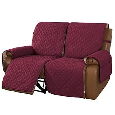 [PrinceDeco] MeilleMaison Recliner Sofa Slipcover Couch Covers for 2 Cushion Couch, Non Slip Reclining Loveseat Cover with Elastic Straps, Furniture Protector for Kids, Pets (2 Seater, Wine/Tan) (MMCLKR02C8)