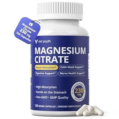[VIVI Youth] VIVI YOUTH Magnesium Citrate 230mg Capsules 120 Count, Highly Absorbable Daily Magnesium Supplement for Sleep Support, Muscle Comfort & Calm Mood, USP-Quality Ingredient, Gentle on Stomach, Non-GMO