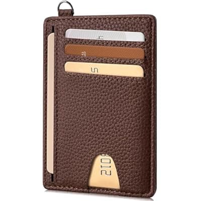 [Mayski] Mayski Slim Wallet, Credit Card Holder for Women, Minimalist Front Pocket RFID Blocking Card Cases, Small Wallet Women Men(Lichee Coffee)