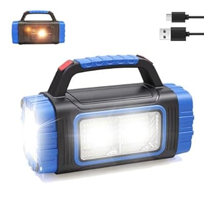 [GEEBONFLUGENS] Solar Powered Flashlight Rechargeable, 8 Light Modes 2000mAh Battery 3000 Lumens USB LED Handheld Flashlights, Multi-Function Flashlight for Emergency Spotlight Camping Lantern Hiking (BLUE 1PC）