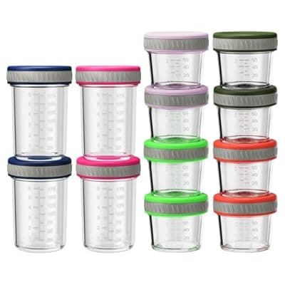[Sursip] Sursip Glass Baby Food Storage Containers, 4 oz & 8 oz Small Mason Jars with Lids, Airtight for Baby Puree Containers, Juice, Milk, Yogurt, Overnight Oats, Mini Toddler Snack Cups -12 Pack