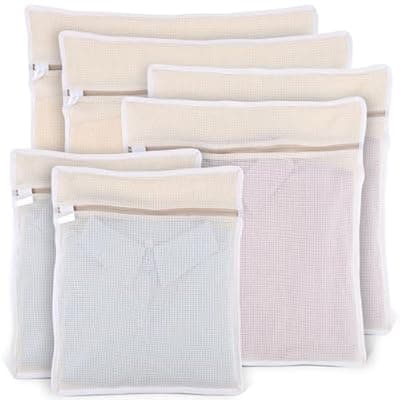 [Dntorx] Dntorx 6Pcs Durable Cotton Mesh Laundry Bags for Delicates, 12×16in+16*20in+20*24in Breathable Laundry Mesh Wash Bags with Sturdy Zipper for Delicates, Clothes, Pants, Underwear, Bra, Socks (M+L+XL)