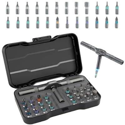 [Laukowind] 24 in 1 Magnetic Screwdriver Set, Ratchet Mini Screwdriver Set with Multi Bits, Portable Screwdriver Sets Detachable T Handle with Storage Case Repair Tool Kit for Furniture Computer Bicycle or DIY