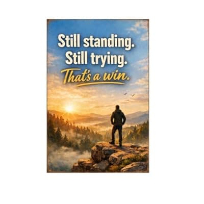 [Carastora] Still Standing Still Trying That’s A Win Tin Sign Vintage Inspirational Quote Metal Wall Decor Scenic Mountain Sunrise Rustic Motivation Plaque For Home Office Cabin Garage 8x12 Inch