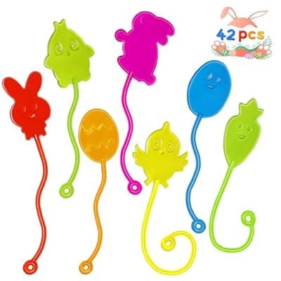 [Genuvi] Easter Sticky Hands Bulk 42 PCS Party Favors for Kids Easter Egg Fillers Basket Stuffers Stretchy Sticky Hand Toy Goodie Bag Stuffers Classroom Prizes for Kids Toys Carnival Birthday Party Supplies