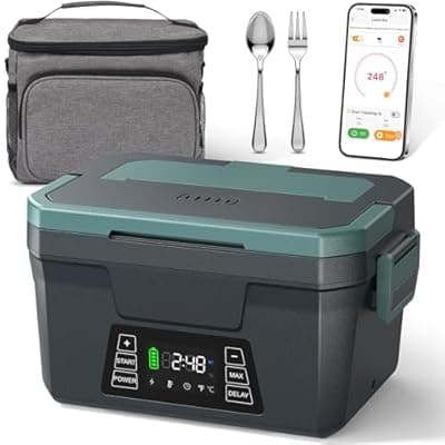[Vingud] Cordless Electric Lunch Box for Adults, APP Control Heated Lunch Box for Men, 18000mAh Battery Powered Portable Food Warmer w/ Timer, Auto Heating 5-side Rechargeable 248°F for Women/Work/Outdoor/Gift