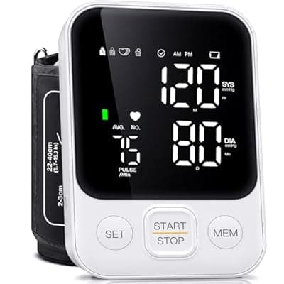 [Oklar] Blood Pressure Monitor Upper Arm Monitors for Home Use BP Machine with 2x120 Reading Memory Adjustable Arm Cuff 8.7"-15.7" Large Display with LED Background Light Storage Bag White