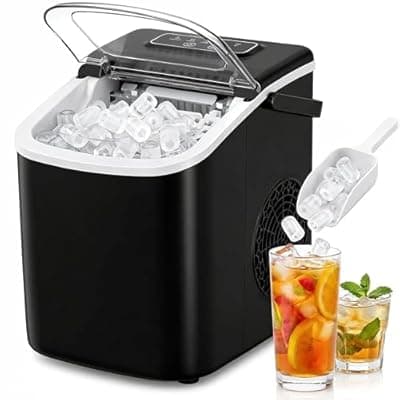 [Bayany] Portable Countertop Ice Maker with Handle, 26lbs/24h with 2 Sizes Ice,9 Cubes in 6-8 Mins, Quiet & Fast Ice Cube Maker with Self-Cleaning, Small Ice Machine for Home Kitchen Office Party