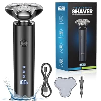 Electric Razor for Men, 4D Floating Rotary Razor, Wet & Dry Waterproof IPX7, USB-C Fast Charging, LED Display, Adaptive Speed Control, Low Noise Cordless Electric Razor with Travel Lock