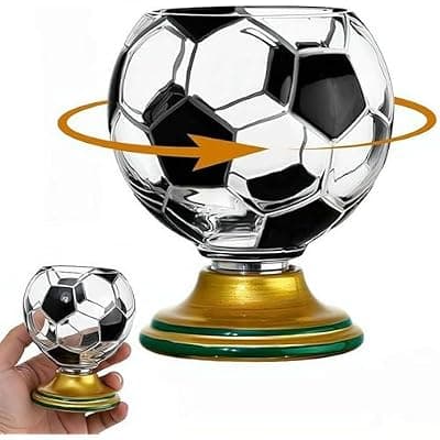 [Web Launcher String Shooters] Web Launcher String Shooters Soccer Ball Shaped Rotating Whiskey Glass, 10 oz, Crystal Glass with Gold Base, 360° Spinning Tumbler for Beer, Cocktails (Soccer)