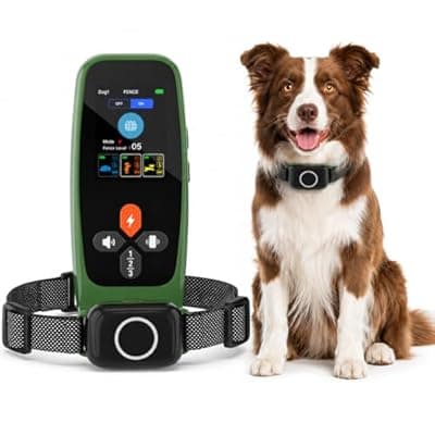 [Fsitego] Fsitego Wireless Dog Fence System, 4‑in‑1 Electric Dog Fence with Training Collar, Remote Control & Status Monitor, Waterproof Receiver for Medium & Large Dogs, Outdoor Use