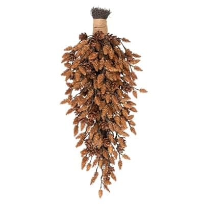 [Fuxdre] Fuxdre Decorative Teardrop Swag for Front Door, Artificial Wall Swags with Pine Cones for Home Porch Wall Window Halloween Christmas Indoor Outdoor Decor