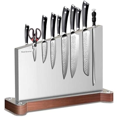 [Nanbone] Nanbone Magnetic Knife Block Without Knives Large Double Side Magnetic Knife Holder Stand with Strong Magnet, Stainless Steel Knife Storage Organizer for Kitchen Counter Knife Rack Three Magnet Strip