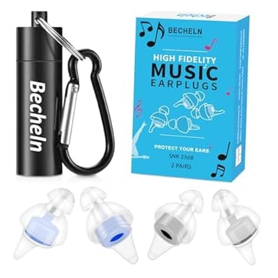 [Becheln] Ear Plugs for Concerts, High Fidelity Concert Earplugs with Noise Cancelling, 2 Pairs Reusable Hearing Protection for Musician, Festivals, Raves, Live Music
