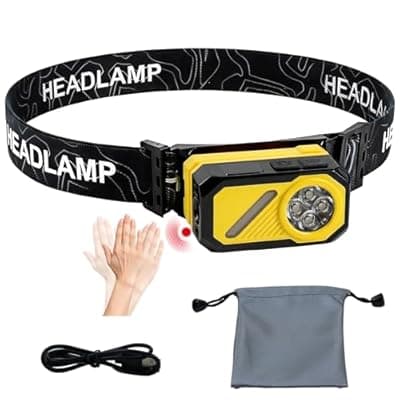 [Generic] Magnetic LED Headlamp with Hat Clip, 1.5oz (43g) Ultra-Lightweight Work Light, 400LM Motion Sensor, USB-C Rechargeable Hands-Free Clip on Light for Repair, Running, Hard Hat (SOS Red Light)