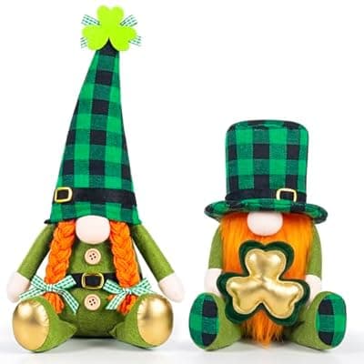 [LEKSON] LEKSON St Patricks Day Decorations Gnomes Set, Lucky Shamrock Boy & Girl Irish Gnome with Weighted Bottom, Shelf Sitters for Tiered Tray, Farmhouse Mantel, Table & Home Decor Gift