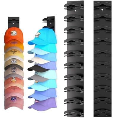 [Houoisheck] Hat Organizer for Baseball Caps 2Pack, Hat Rack for Wall with Strong Adhesive Hold up to 20 Hats, Hat Hanger Holder Display for Door Closet, Cap Organizer Storage Multilayer Two Mounting Option(Black)