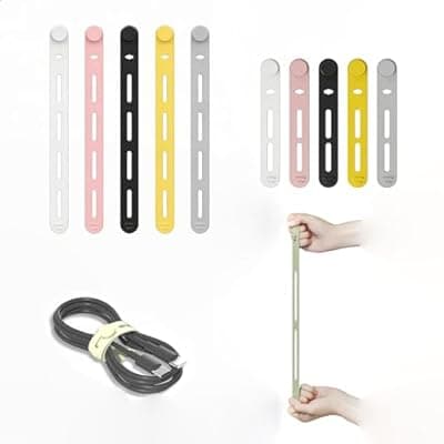 BvnzunTrs Silicone Cable Ties Cable Straps Cord Organizer Computer Cords Phone Charger Reusable Management Organizer Multipurpose Elastic for Fastening and Bundling (5 Colors)
