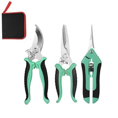 [YAKUNCL] YAKUNCL 3PCS Garden Pruning Shears Set - Heavy Duty Bypass Pruners, Sharp Stainless Steel Gardening Scissors with Ergonomic Handle, Secateurs for Plants, Flowers, Fruit Trees, Bush Trimming (Green)
