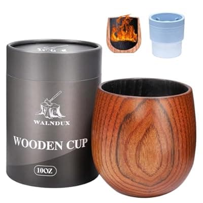 [WALNDUX] WALNDUX Charred Wooden Whiskey Glasses Set - 1 Pack with Ice Ball Molds - Premium Bourbon Gifts for Men Dad Brother - Old Fashioned Glasses