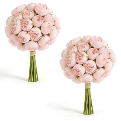 [MERRI GLOW] MERRI GLOW Ranunculus Bulbs Fake Flowers- 18pcs Artificial Silk Peony Bulk Faux Spring Flowers Indoor Outdoor for DIY Bouquets Wedding Centerpieces Bridal Shower Decorations,Pink