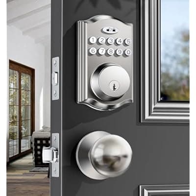 [zafano] Keyless Entry Door Lock with 2 Knobs, Electronic Backlit Keypad Deadbolt with Handle Set, Auto Lock, One-time Codes, Smart Deadbolt for Front Door, Easy Installation (Satin Nickel)