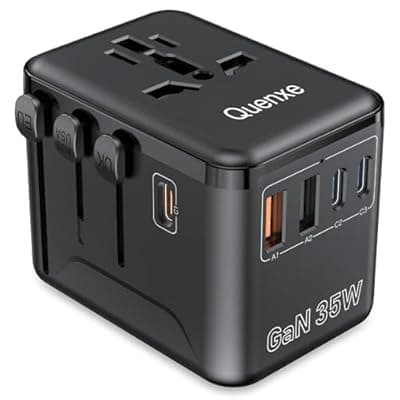 [Quenxe] Universal Travel Adapter, International Power Adapter with 35W PD & QC Fast Charging, Travel Plug Adaptor Worldwide with 3 USB-C & 2 USB-A for USA to Europe UK France Germany Australia(Type C/G/A/I)