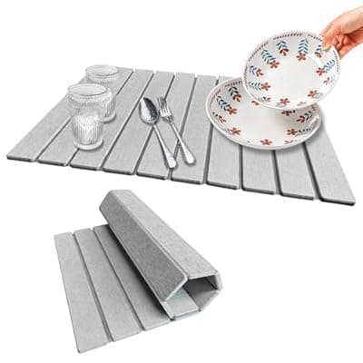 [GPKJQZS] Stone Dish Drying Mat For Kitchen & Bathroom - Diatomaceous Earth, Quick Dry, Collapsible, Non - Slip Pvc, Rounded Corners, 15.4 X 23.6 IN, Absorbent, Natural Material For Dishes, Cups & More