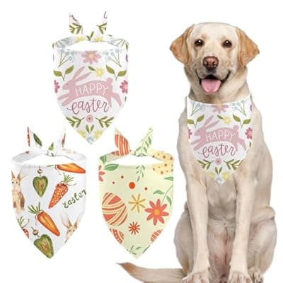 [yuboo] yuboo Spring Cute Dog Bandanas 3PCS, Floral Dog Scarf Adjustable Triangle Bibs, Small Easter Medium Dogs Handkerchief for Boy Girl Pets Gifts