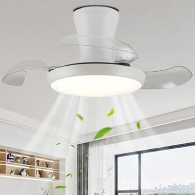 [Fejanical] Fejanical 30 Inch Retractable Fandelier Ceiling Fan with Light and Remote, White Chandelier Ceiling Fan with Dimmable Light, 6-Speed, Silent, Reversible Small Fandeliers for Bedroom, Living Room