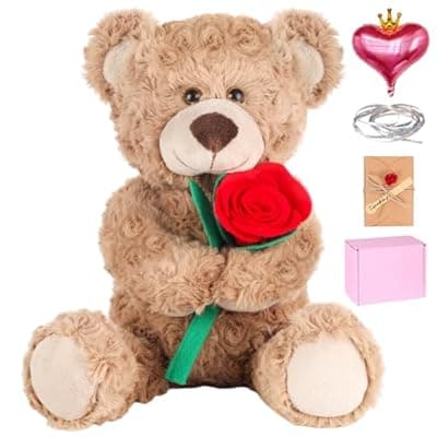 Teddy Bear,12 inch Plush Teddy Bear with Rose, Card, Balloon & Gift Box for Wife, Girlfriend, Fiancée, Daughter, Son, Women, Mom - Birthday, Anniversary, Xmas, Dating Gift,Valentines Day Gifts for Her