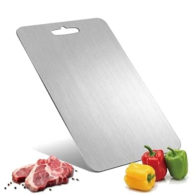 [Qianying] Titanium Cutting Board - 100% Pure Titanium Cutting Boards for Kitchen Double Sided Non Toxic Titanware for Meat/Vegetables, Hygiene Durable Dishwasher Safe Metal Chopping Board Extra Large