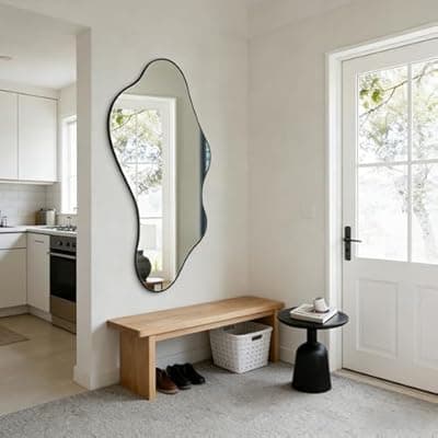 [DAOYIJIAJU] DAOYIJIAJU Irregular Wall Mirror, 47"x22" Asymmetrical Wall Mirrors with Metal Frame, Large Unique Shaped Mirror Decorative, Modern Abstract Mirrors for Living Room Bathroom Bedroom Hallway Entryway