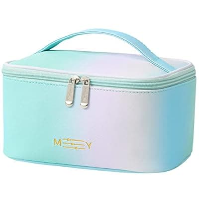 [Meiyuuo] Meiyuuo Makeup Bag Large Cosmetic Bags for Women Girls Cute Travel Zipper Pouch Toiletry Organizer for Beauty Essentials Waterproof (Gradient Rainbow Green)